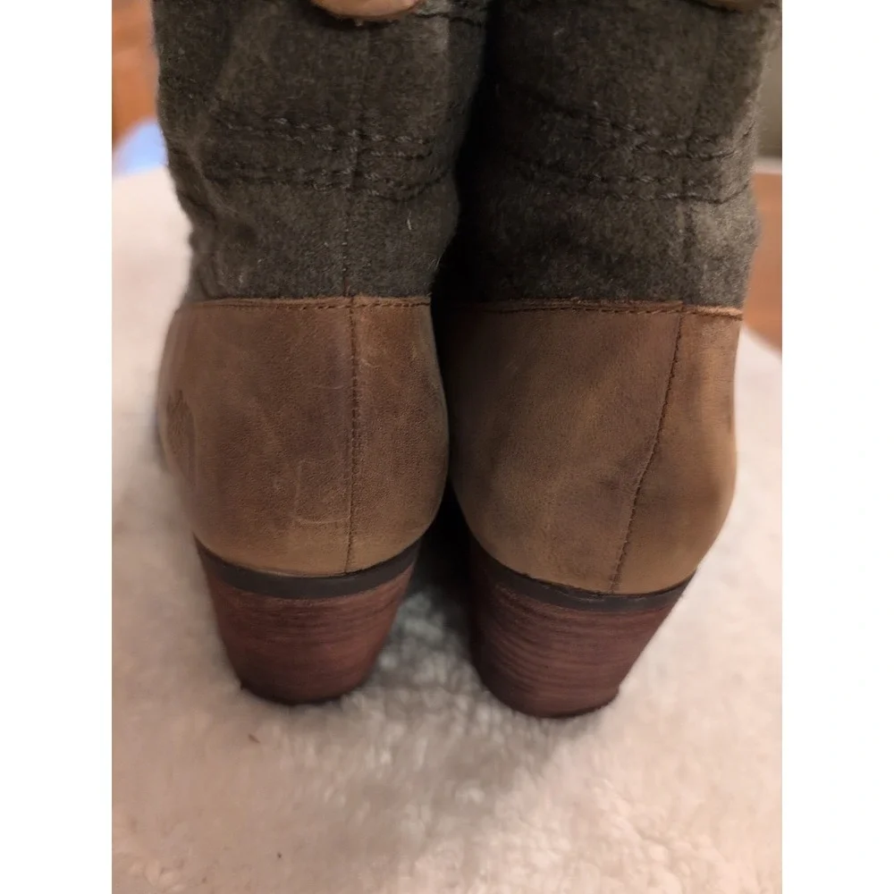 The North Face Bridgeton Wedge Boots Brown Leather Gray Fabric Women's Sz 9M GUC